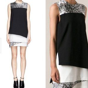 Helmut Lang Silk Print Drape Layered Dress in Black and White - Size 6